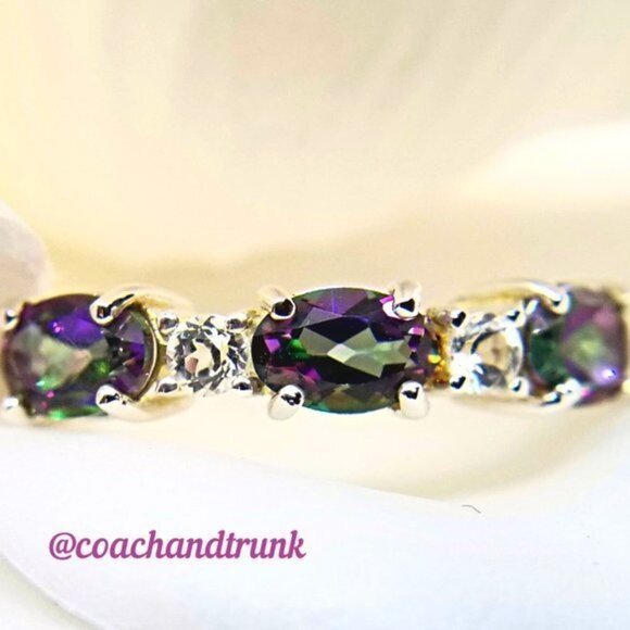 925 Sterling Silver Genuine Mystic Fire Topaz Oval Cut & White Topaz Size 9 NWT - Picture 8 of 12